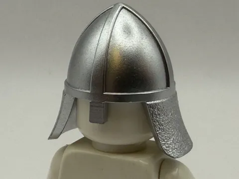 Lego New Metallic Silver Castle Nasal Helmet With Angled Neck Protector