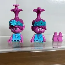 Lego TROLLS Magenta Minifigure Hair High Ponytail Flowers Poppy Parts Lot 