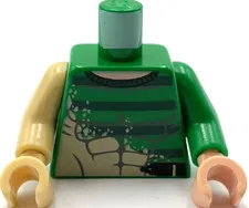 Lego New Green Minifigure Torso Spider-Man Gray Muscles Outline Dark Green