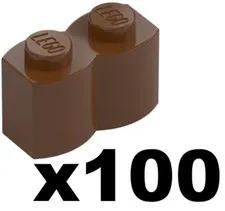 Lego 100 New Reddish Brown Bricks Modified 1 x 2 Log Profile Part 30136 RB02