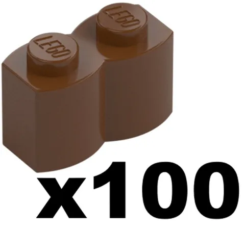 Lego 100 New Reddish Brown Bricks Modified 1 x 2 Log Profile Part 30136 RB02