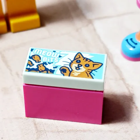 New LEGO Goldfish Cat Snacks Printed Food Brick Cap Orange Kitty Happy Food Part