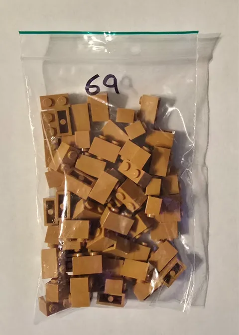 LEGO LOT OF 69 DOT MEDIUM NOUGAT BRICKS PARTS 1 X 2 #3004