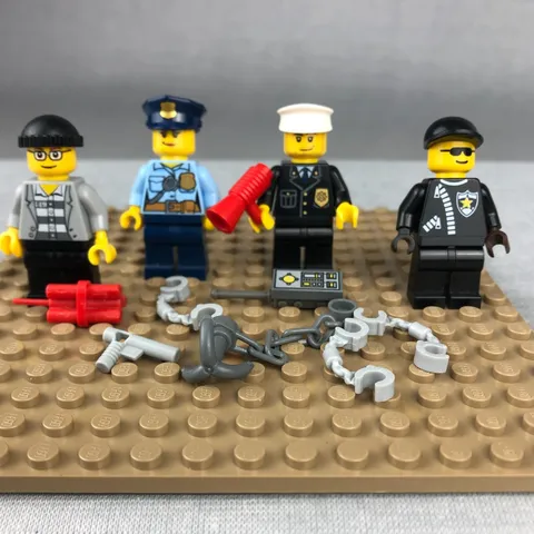 LEGO Town City Police Minifigure Lot 3 Officers Cops 1 Prisoner and Accessories