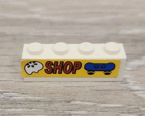 Lego 3010pb102 3010 White Brick 1 x 4 with SHOP Skateboard and Helmet Pattern