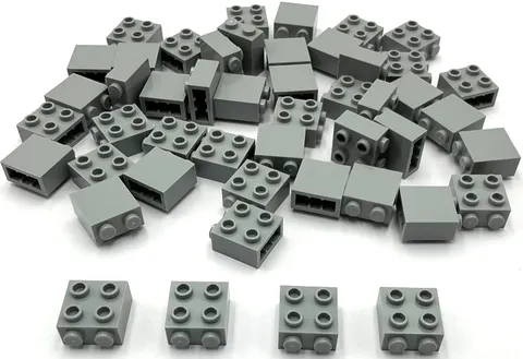 Lego 50 New Light Bluish Gray Bricks Modified 1 x 2 x 1 2/3 with Studs Parts