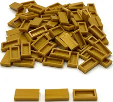 Lego 100 New Pearl Gold Tiles Flat Smooth 1 x 2 Parts