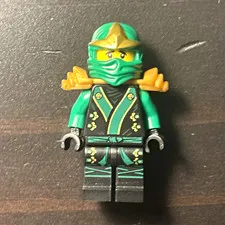 LEGO NINJAGO Lloyd Green Ninja Minifigure w/ Gold Shoulder Armor Hood/Mask