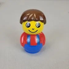 Lego Duplo Primo Boy w Blue Base  Red Top  Brown Hair Figure