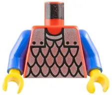 LEGO Red Torso Castle Silver Scale Mail Armor Pattern / Blue Arms / Yellow Hands