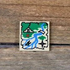LEGO Tan Tile 2x2 w/Map River, Mayan/Aztec Ruins, and Red 'X' Pattern 3068pb0161