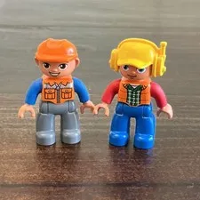 LEGO Duplo Construction Worker Minifigure Lot 2 Figures Hard Hat Radio Headset