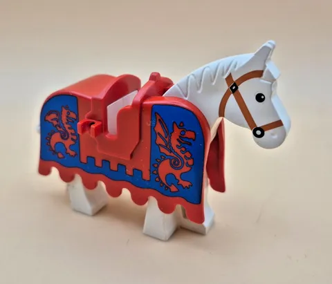 Lego Horse Barding, Ruffled Edge with Dragons on Blue Background
