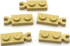 Lego 5 New Tan Plates Modified 1 x 2 with Clip on End Vertical Grip Parts