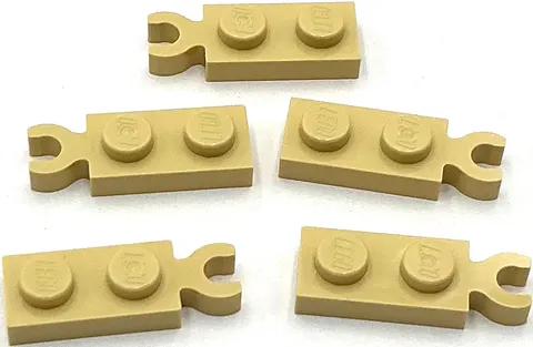 Lego 5 New Tan Plates Modified 1 x 2 with Clip on End Vertical Grip Parts