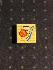 LEGO 2x2 Decorated Tile: Stickered Red Pepper + Knife On Wood Cutting Board