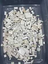 1 lb. Bulk Mixed White Legos - standard blocks and unique pieces (Lot D)
