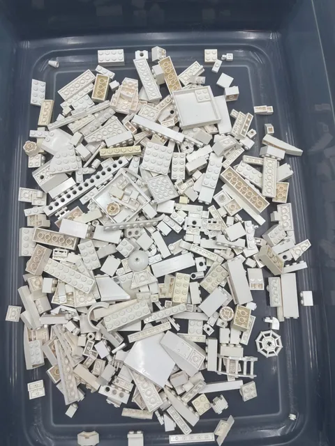 1 lb. Bulk Mixed White Legos - standard blocks and unique pieces (Lot D)