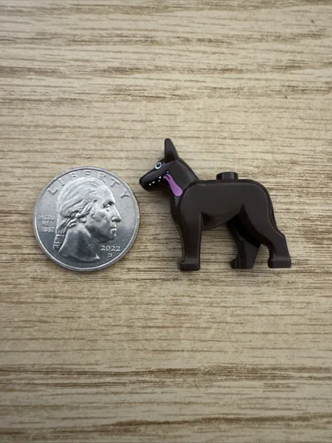 Lego Dark Brown Dog Alsatian German Shepherd w/White Eyes Teeth Pink Tongue Out