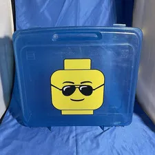 LEGO Portable Plastic Storage Container Case Blue w/ Yellow Minifigure Head