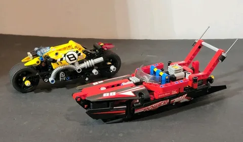 Lego Technic Red Power Boat And Yellow Stunt Bike #42089 #42058