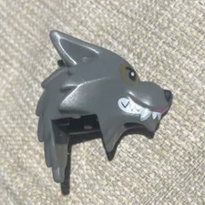 LEGO -Modified Wolf Head , White Fangs & Gold Glasses Frames - Dark Bluish Gray