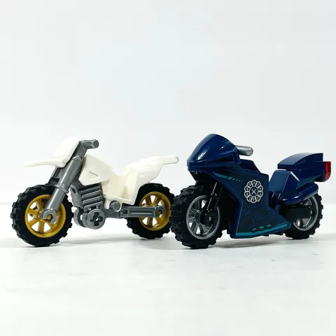 LEGO White Motorcycle Dirt Bike and Shang-Chi Motorcycle with green stripes