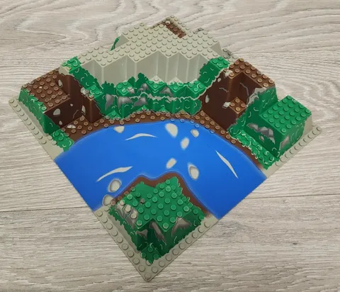 Lego 6024px5 Baseplate Raised 32x32 Canyon Blue River Rocks Brown Green Mountain