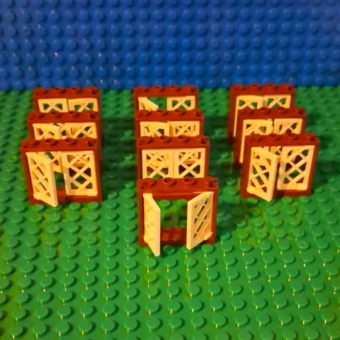 LEGO Window 1x4x3 In Reddish Brown. With White Lattice Panes. Lot Of 10