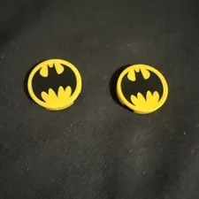 LEGO Set of 2 Yellow Tile Round 2x2 w/Bottom Stud Holder w/Black Bat Batman Logo