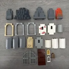 LEGO Mixed Lot Castle Wall Parts Panels Frames Gates Rock Panels Grey White Tan 