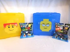 Lego Minifigure Head Storage Carrying Cases Container Yellow + Blue + New Lego's