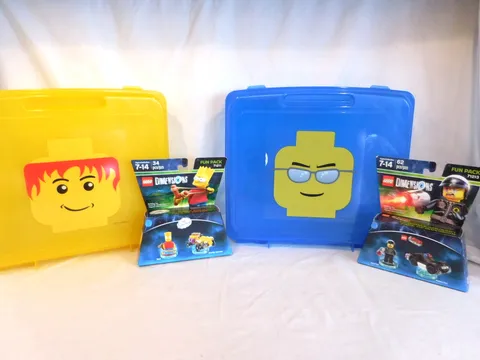 Lego Minifigure Head Storage Carrying Cases Container Yellow + Blue + New Lego's