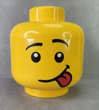 LARGE Lego Storage Head Container Boy Stackable Tongue Sticking Out 10"x9"