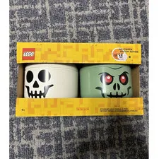 LEGO Halloween Edition Storage Head Skull Design Stackable 2 PCS White Green