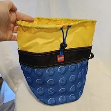 Lego Storage Drawstring Cinch Sack Bag Travel Yellow Blue. 11x10 In.