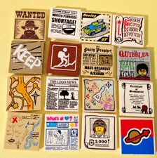Lego 2x2 Square Tiles - LOT OF 16 - Prints/Stickers - All Different Designs
