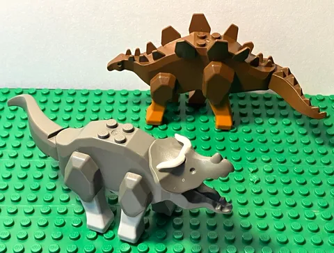 LEGO Dinosaur Figures Bulk Lot 2: Gray Triceratops & Brown Stegosaurus