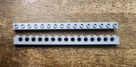 LEGO Light Bluish Gray Technic, Brick 1 x 16 with Holes. QTY 2. Part No. 3703
