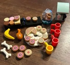Small Assorted Lot of Lego Donuts, Pie, Banana Chicken, Bones, Mugs, Bike & More