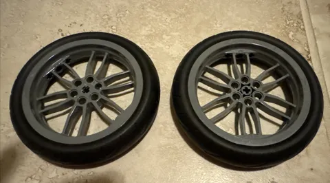 2 Lego Technic Motorcycle Racing Tires 88516 w/ Dark Bluish Gray Wheels 88517