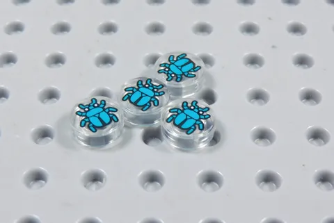 LEGO Lot of 4 Trans Clear Round 1x1 Printed Beetle Tile Plate Bug Minifig BJ