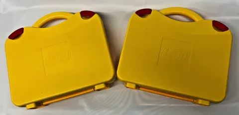 2 Lego Carrying Brief Cases Storage Containers-Yellow/Orange W/Moveable Dividers