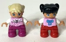 2 LEGO Duplo Creative Building Basket  Minifig 2" GIRLS Blue Red Brown