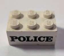 LEGO Part: White Brick 2x3 w/Black 'POLICE' Serif Bold Embossed # 3002oldpb06