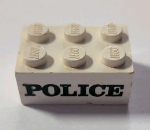 LEGO Part: White Brick 2x3 w/Black 'POLICE' Serif Bold Embossed # 3002oldpb06