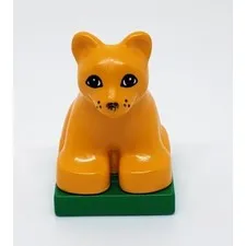Lego Duplo Orange Lion Cub Animal Figure Mounted Green Base Replacement Part