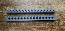 LEGO Dark Bluish Gray Technic, Brick 1 x 16 with Holes. QTY 2. Part No. 3703
