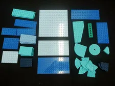 Large Lot of 51 Genuine Lego Plates Bright Blue Aqua Light Royal Blue Earth Toys