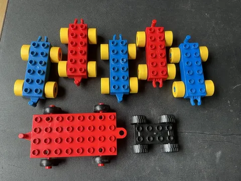 Lego DUPLO 2x6 Car Vehicle Train Wheel Base Lot of 7 Multicolor Replacement Part